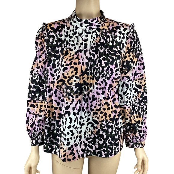 Veronica Beard Top Size 10 Lety Leopard‎ Print Silk Blend Blouse - Picture 2 of 9